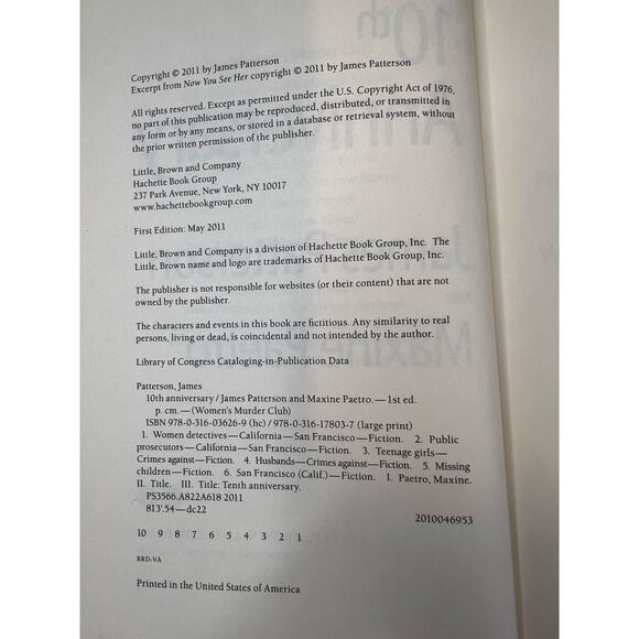 10th Anniversary by James Patterson and Maxine Paetro (2011, Hardcover) - Picture 4 of 5